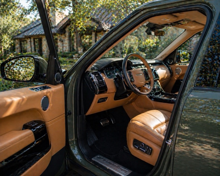 Range Rover interior with tan leather deep cleaned and conditioned, Austin TX