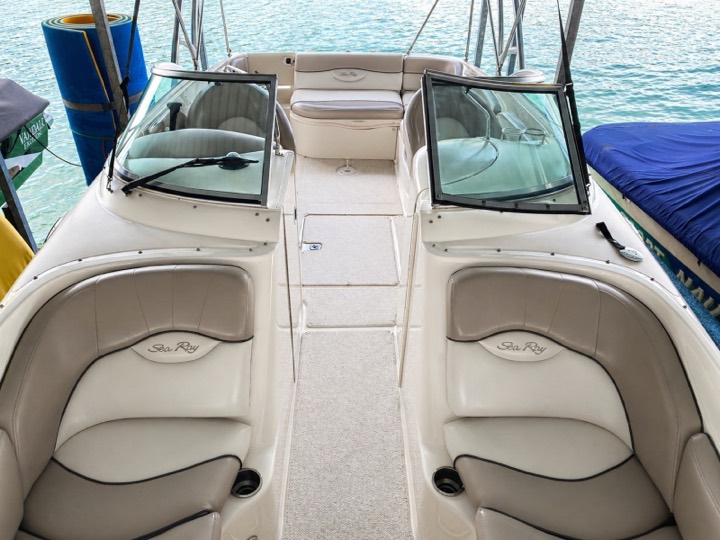 Sea Ray interior cleaned with vinyl conditioned at a Lake Travis dock